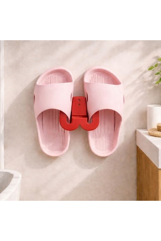 Terlik Askılığı Duvara Yapışan Banyo Terlik Tutucu Delmeden Montaj Çok Renkli Kırmızı