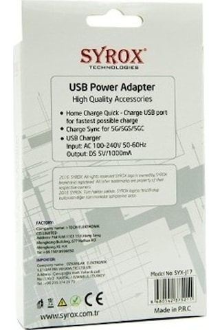 Syrox Syx-J17 Apple Uyumlu iPhone 5/5S/6/6S/7 Usbli Şarj Aleti (380222806)