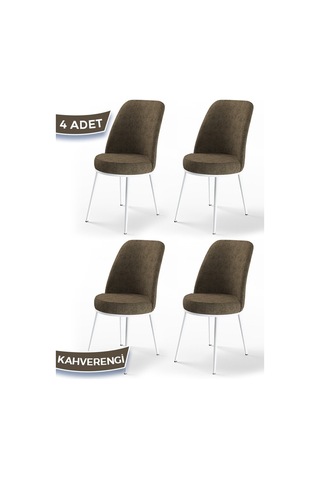 Canisa Concept Dexa Serisi Kahverengi Renk 4 Adet Sandalye, Renk Kahverengi, Ayaklar Beyaz Kahverengi
