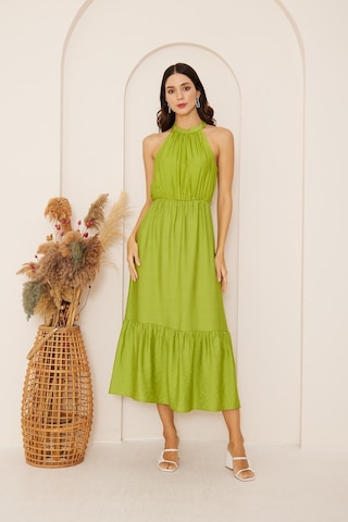 Yeşil Halter Yaka Kolsuz Elbise Dm1035
