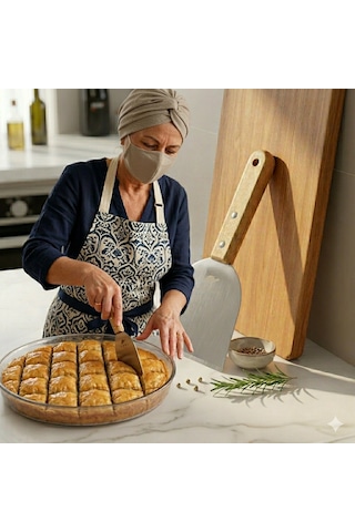 Ivory Paslanmaz Çelik Spatula 21x10 Cm Ahşap Saplı Hamur Ve Pasta Spatulası Açık Kahverengi