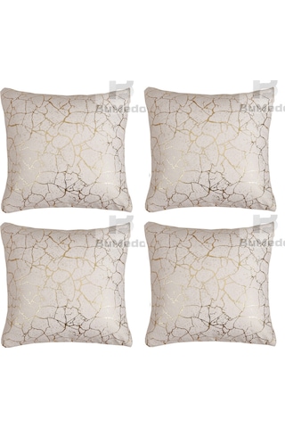 Soho Kumaş Altın Varak Desenli Dekoratif 4'lü Kırlent Yastık Kılıfı Seti - 42 X 42 Cm Krem