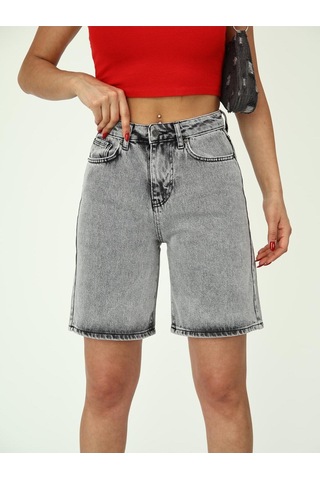 Boru Paça Denim Şort Gri