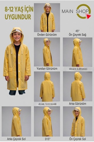 Mainshop Çocuk Sarı Su Ve Rüzgar Geçirmez Siperlikli Kapüşonlu Çıtçıtlı Cepli Yağmurluk 8-12 Yaş