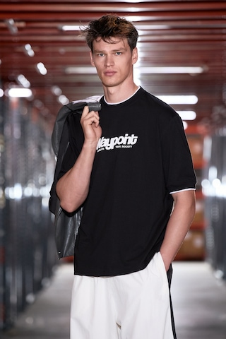 Grımelange Rough Erkek %100 Organik Pamuklu Kontrast Biyeli Baskı Detaylı Regular Fit Siyah T-shirt
