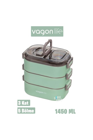 Vagonlife 1450 Ml 3 Kat Çelik 2 Kat Kullanılabilir Bento Lunch Box fflbox7083