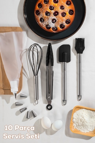 Porsima 3162 10 Parça Pasta Ve Tatlı Servis Seti Kek Pasta Şekillendirme Araçları Siyah Siyah