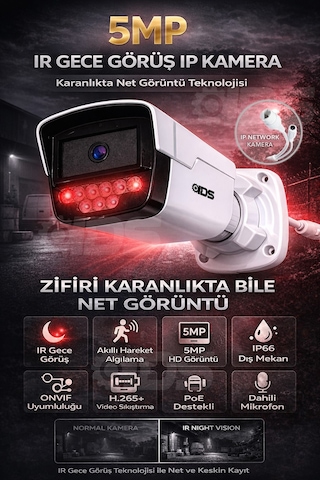 Ip Kamera 5mp Ultra Hd Network Güvenlik Kamerası - H.265+ - Onvife - Poe - Dahili Sesli - 9 Ir Led Ip Kamera 5mp Ultra Hd Network Güvenlik Kamerası - H.265+ - Onvife - Poe - Dahili Sesli - 9 Ir Led