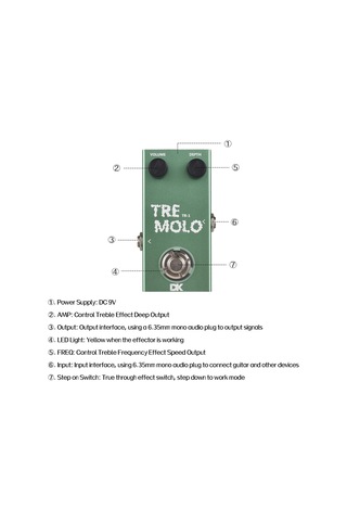 Ruicoo Gitar Tremolo Efek Pedalı Metal Kasa 6.35mm Giriş/çıkış, Hız Ve Derinlik Kontrolü, Led Gösterge