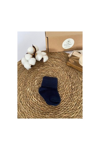 Glory Baby Organik Pamuklu Unisex 5'li Premium Yenidoğan Bebek Çorabı - Kutulu Gri-lacivert-beyaz Gri-lacivert-beyaz