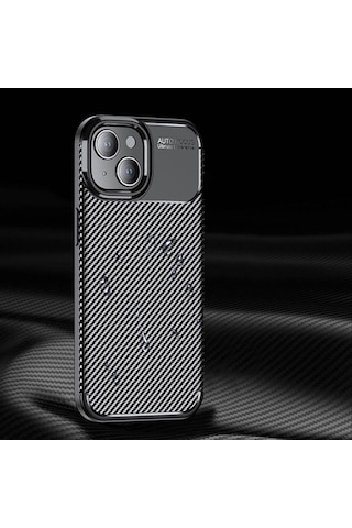Apple Uyumlu iPhone 15 Kilif Lens Karbon Serisi Negro Silikon Kapak