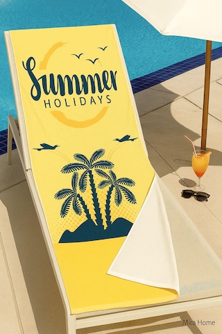Yetişkin Unisex 70x140 Cm Yaz Desenli Plaj ,deniz , Banyo Havlusu Ocean Sarı