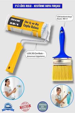 2 Li Lüks 20 Cm Boya Rulosu-lüks No: 4 Kestirme Boya Fırçası