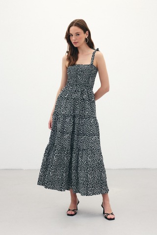 Desenli Uzun Elbise - Siyah-136393 Siyah