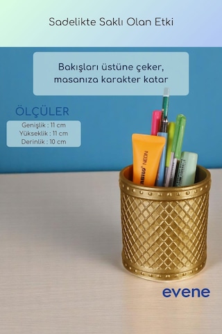 Kalemlik Masa Kalemliği Organizer Kalemlik Altın Renk Model 90 Çok Renkli