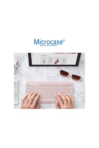 Microcase Yuvarlak Tuşlu Bluetooth Kablosuz Klavye - AL3048 Pembe