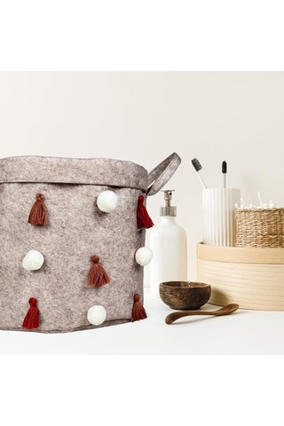 Keçe Kulplu Yuvarlak Düzenleyici Sepet Çok Amaçlı Saklama Organizer Düzenleyici 27x27x27 CM Genel