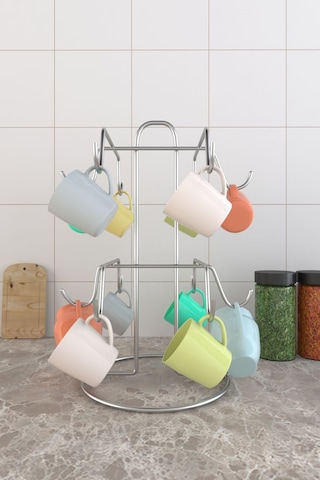 Eva Metal Tasarim 12 Kancalı Krom Kupa Fincan Askılığı Fincan Bardak Kupa Askılığı Askısı 12'li Krom