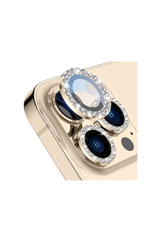 Buff Apple Uyumlu iPhone 14 Pro / 14 Pro Max Diamond Lens Koruyucu Gold