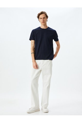 Koton Bisiklet Yaka Kısa Kollu Dokulu Slim Fit Tişört Lacivert 5sam10077hk Lacivert