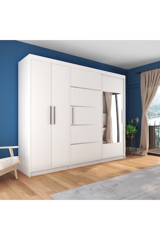 Sürgülü Gardırop Kısmı Kapaklı Sürgülü Gardırop 270cm /210 Cm Parlak Beyaz