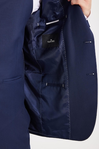Tudors Erkek Slim Fit Lacivert Esnek Likralı Kumaş Sivri Yaka Yelekli Takım Elbise-33908 Lacivert
