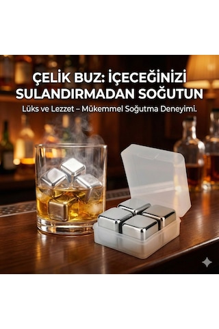 Gold Lüks Paslanmaz Hediye Seti 4'lü Viski Taşı Göz Alıcı Soğutucu Set Parti Aksesuarı Altın
