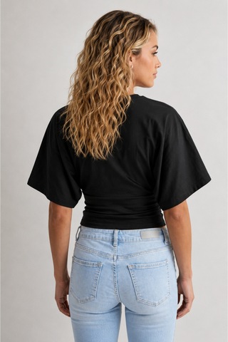Overmax Bele Oturan Oversize Kollu Premium Crop Bluz Siyah - 880759104 Siyah