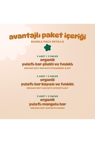 Organik Vegan Çilek Kayısı Ve Mango Yulaf Bar Atıştırmalık Paketi - 6 Adet 3 Çeşit 160 G