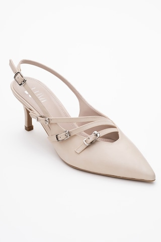 Luvishoes Luvi Shoes Magra Bej Cilt Sivri Burun Arkası Açık İnce Topuklu Kadın Ayakkabı BEJ CILT Bej