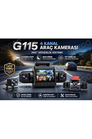 Nvg 4 Kameralı Araç Kamerası 360 Güvenlik Sistemi Ön Arka İç Kayıt Gece Görüş 170 Geniş Açı Full Hd 1080p Dash Cam