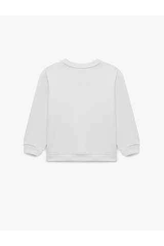 Koton Çiçek Nakışlı Şardonlu Bisiklet Yaka Uzun Kollu Sweatshirt Ekru 7wmg10226ak