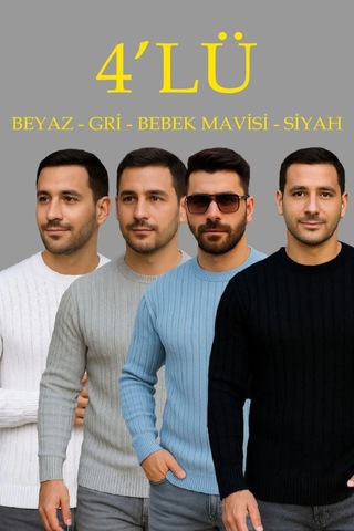 Butik İstanbul Erkek Fitilli Triko Kazak 4 Lü Set Beyaz, Bebek Mavisi, Gri, Siyahkalın Dokuma Pamuklu Regular Fit Bisiklet Yaka Uzun Kollu Kışlık Ve Baharlık Rahat Triko Kombini Bebekmavisi - Siyah - Beyaz - Gri
