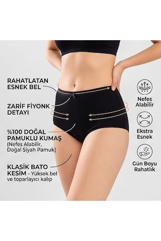 Genel Kadın Pamuklu Düz Bato Külot Paket Siyah Beyaz Ten Normal Bel Klasik Kesim Günlük İç Çamaşırı