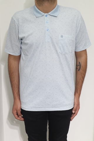 Santa Dmctekstil Erkek Desenli Klasik Kesim Rahat Kalıp Tek Cepli Polo Yaka Düğmeli T-shirt Mavi