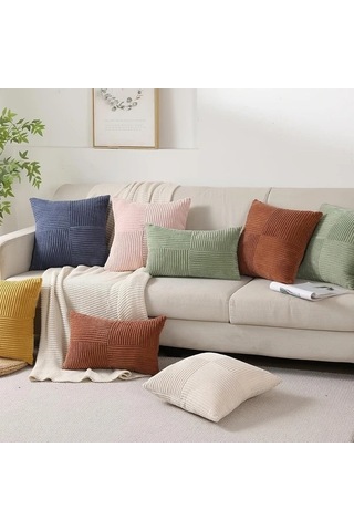 Trendooze Sunshine022 2 Adet Kadife Yastık 40x60 Cm Bej Renk Yatak Odası Oturma Odası Bej