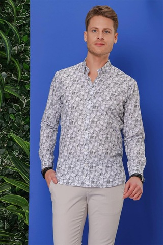G 1542 Slim Fit Gri Klasik Gömlek Gri