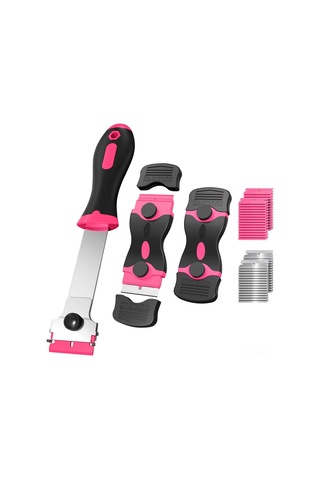 Moveevo 3'lü Temizlik Scraper Seti: 30 Plastik + 30 Metal Bıçaklı, Aluminyum Gövde, Kaydırmaz Kolu, Çift Taraflı Kullanim, Ev Temizliği İçin Pembe Diğer