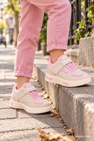 Mini Bonito Unisex Çocuk Sneaker Işıklı Tabanlı Günlük Spor Ayakkabı 26-30 Numara Arası Işıklı Bej