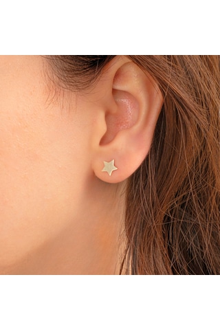 Altın Küpe - 14 Ayar Altın Minimal Yıldız Figürlü Küpe Sarı