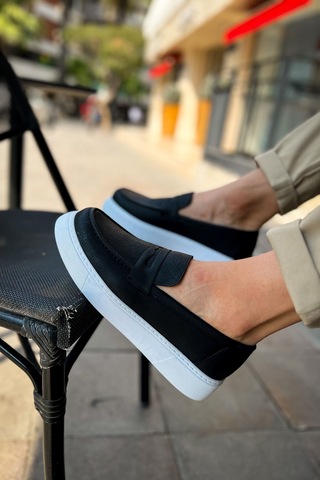 Roof Atelier Erkek Siyah Beyaz Loafer Ayakkabı - 421 - Cbt Bandera Siyah