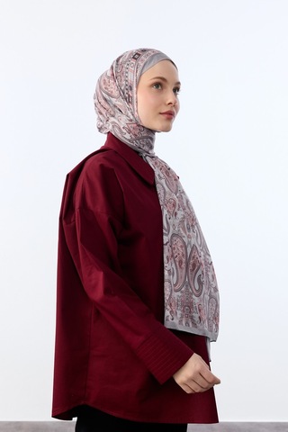 Mirsoy Scarf Asya Etnik Desen Şal Gri