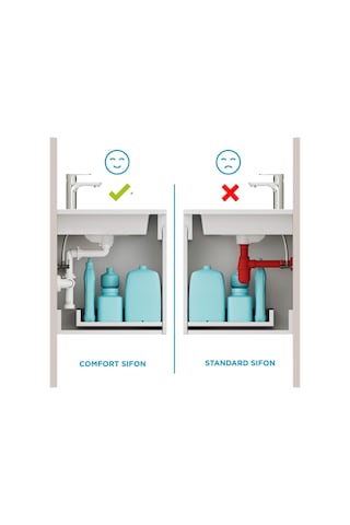Aqua Bagno Smart Pop-up Sifon , Taşma Deliksiz Krom +comfort Yer Kazandıran Lavabo Sifonu -2 Parça Set