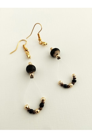 K205 Zarif Sallantılı Küpe Siyah&altın Sarısı Altın - Siyah