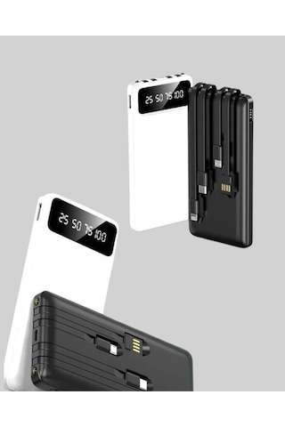 Led Işıklı 20.000mah Powerbank Lcd Gösterge Dahili Çoklu Kablo Çok Renkli