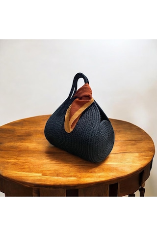 Hasır Çanta, Silindir Çanta, Tasarım Çanta, Düz Siyah El Çantası Siyah