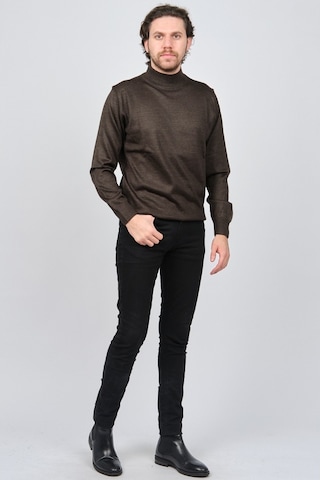 Woolen World Erkek Balıkçı Yaka Yün Kazak 5590103 Kahverengi Kahverengi Beyaz