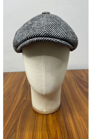Hamze Peaky Blinders Model İngiliz Tarz Kaşe Kumaş Çizgili Kasket Şapka Siyah