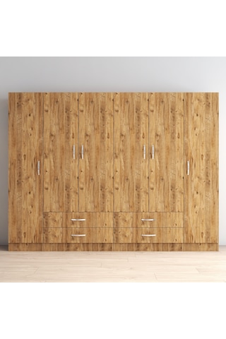 tanmob 6 Kapılı Dört Çekmeceli Geniş Gardrop Çam - Grd0802