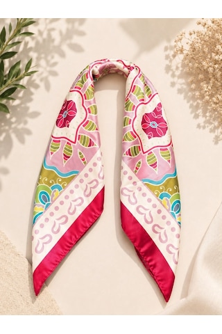 Kumru Studio Pembe Çiçek Desenli Renkli Bandana Ve Fular